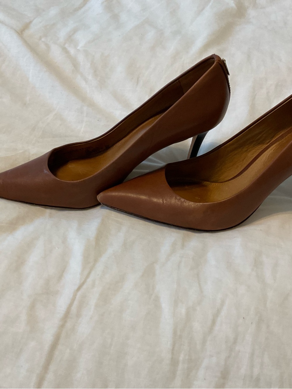 Coach Brown Pointed Toe Leather Stiletto Heels - Picture 4 of 8